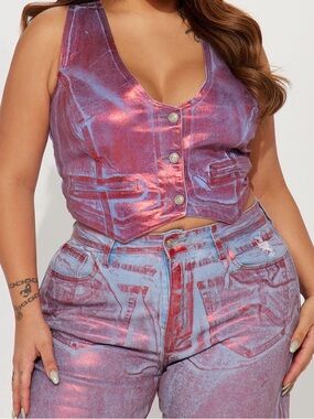 Fashion Nova Iridescent Pink-Purple Denim Vest.